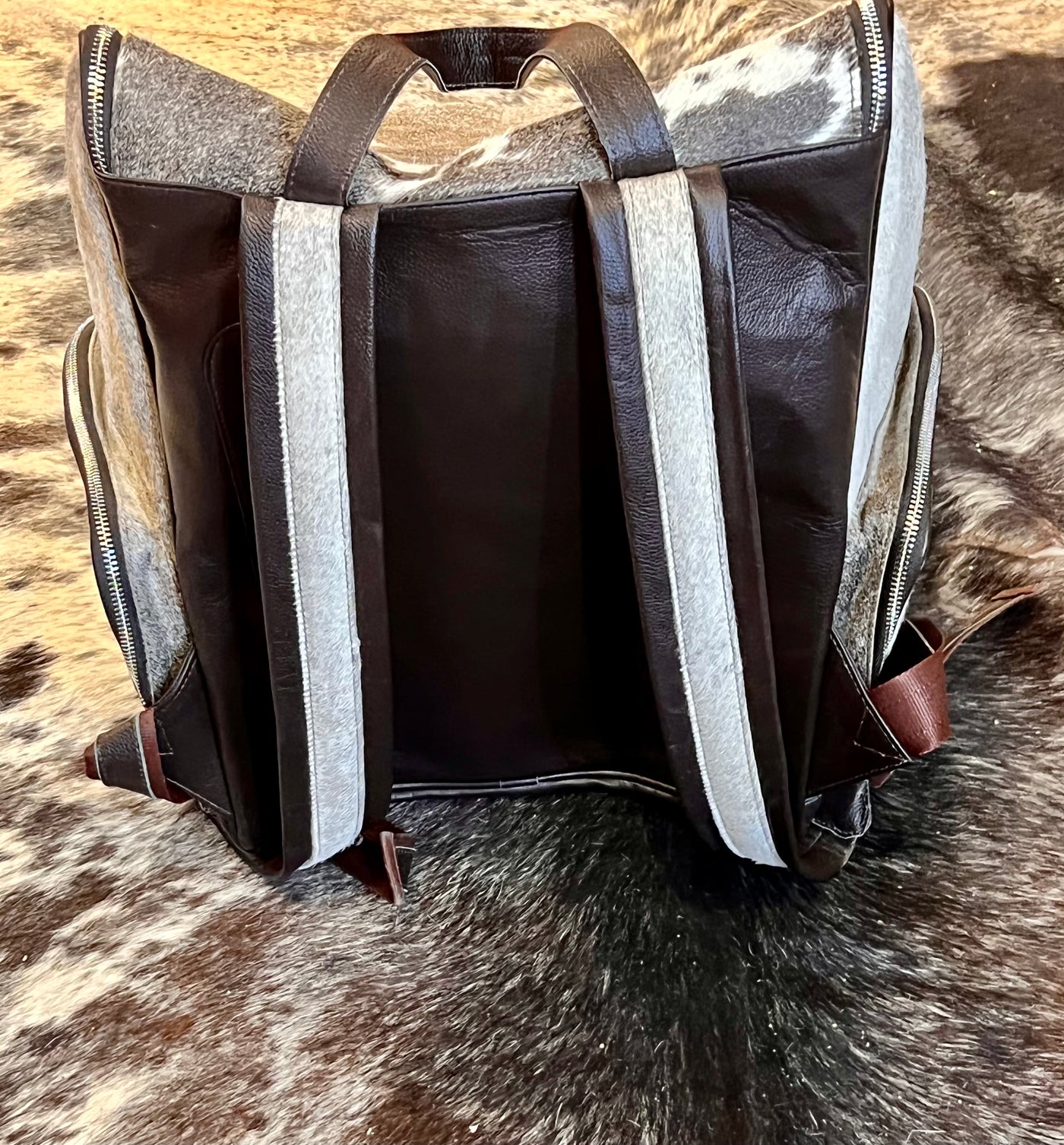 Grey & White XL Cowhide Backpack