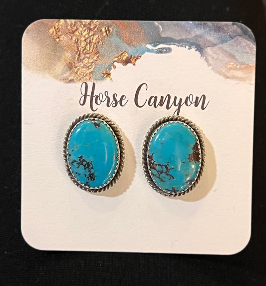 Oval Turquoise and Silver Earrings
