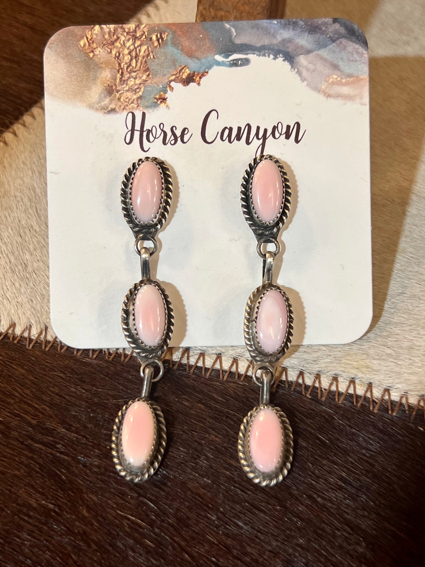 Pink Conch Three Stone Drop