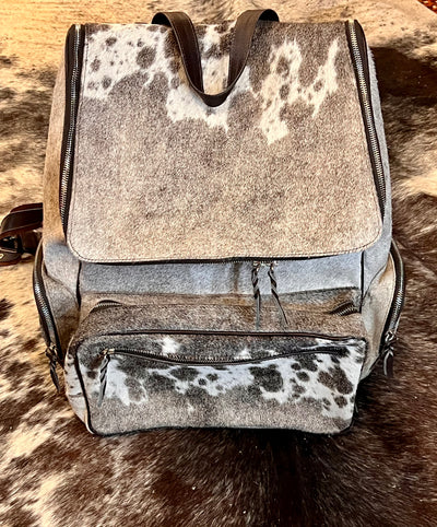 Grey & White XL Cowhide Backpack